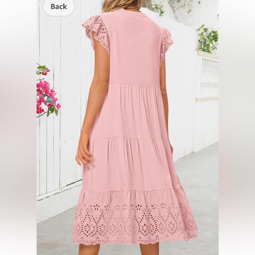 New MEROKEETY Women's 100% viscose Pink Midi Dress. L - Picture 2 of 7